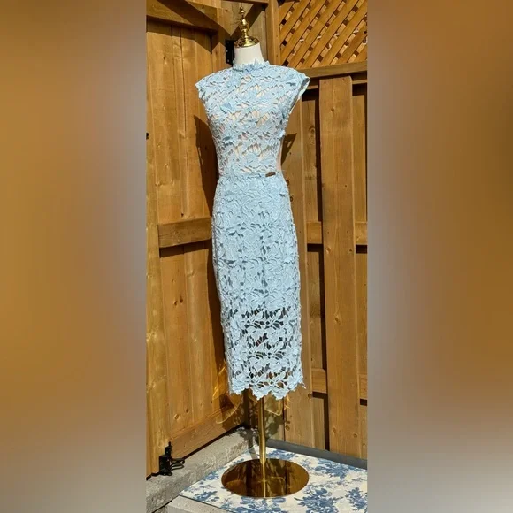 🆕 BRONX & BANCO 🧿 NWOT Lidia Lace Midi Dress - Pastel Blue - Size UK 10 / US 6 - Picture 10 of 16